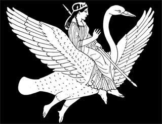 Detail of Aphrodite and a swan from a red-figure lekythos (AN1891.451)